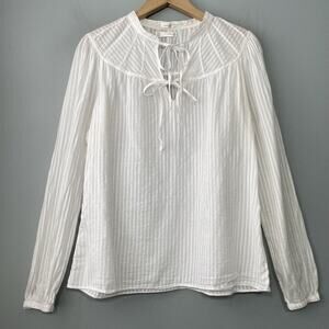 Old Navy Perfect Fit Sheer Peasant Top Size L White Renaissance Boho Romantic